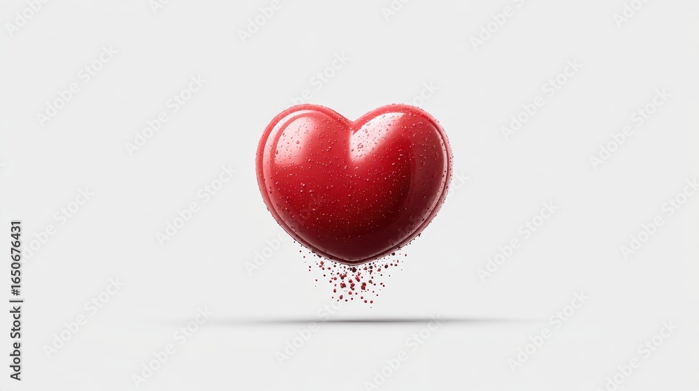 Poster shiny red heart icon with sparkles on minimalist background