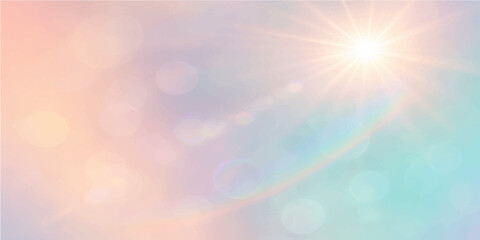 Blue and bright sky with sun rays bursting through the clouds, a summer nature illustration