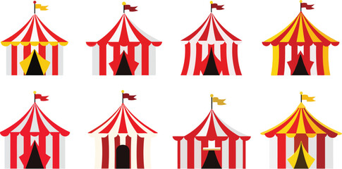 Obraz premium Set of colorful circus tent with stripes editable vector illustration icons