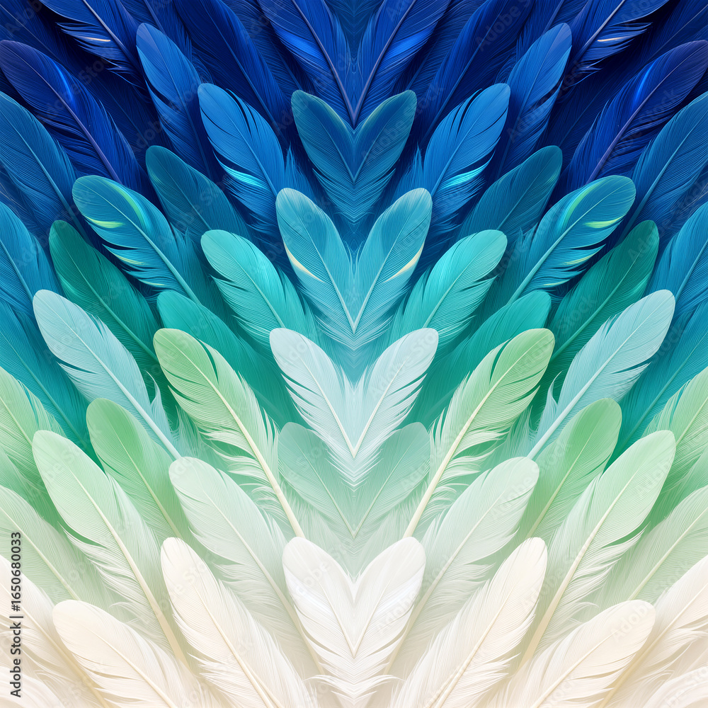 Poster vibrant display of colorful feathers in a mesmerizing gradient pattern
