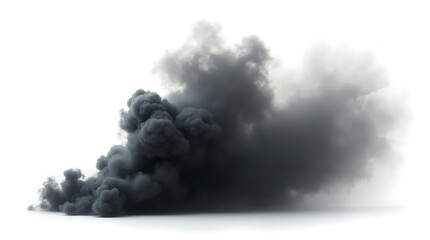 Dark Black Smoke Fog Cloud PNG. Ominous Explosion Dust and Smog Overlay Isolated on Transparent White Background for Design and Compositing