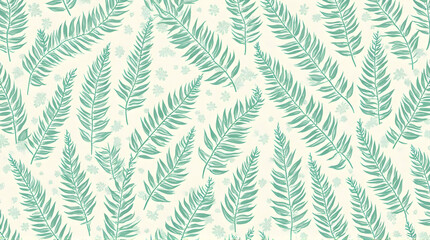 Fern Fronds Pattern Background in Light Green and Beige