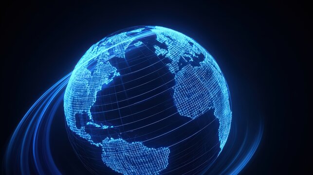 Rotating Bright Blue 3 D Wireframe Earth Globe isolated on a transparent background