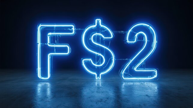 Bright Blue Neon Sign F S2 with Dollar Symbol isolated on a transparent background