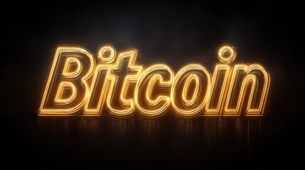 Bright Golden Neon Bitcoin Text Symbol isolated on a transparent background cryptocurrency 2