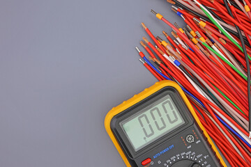 A digital multimeter for measuring the parameters of electrical circuits. Close-up. 