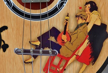 Musicians playing Portuguese guitar and mandolin with traditional Portuguese costumes - guitar design