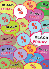 In vertical, Black Friday poster. Social media speech bubbles. 