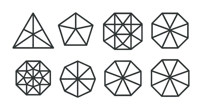 Polygon Icon Set. Outline icon set of polygon patterns: triangle, pentagon, hexagon, octagon, dodecagon,