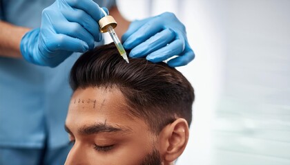 Young Man Receiving Hair Growth Serum at Hospital - Close-Up