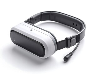 Modern VR Headset with Microphone, Isolated on White Background.