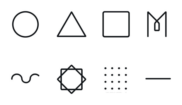 Minimalist Outline Icons. Outline icon set of minimalist logo template: circle icon, triangle mark, square