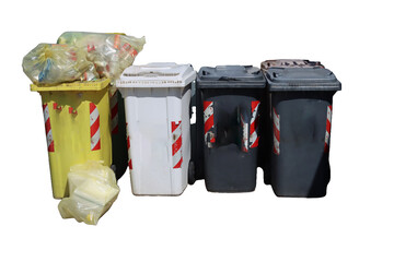 Overflowing wheelie bins representing waste management challenges