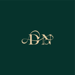 organic curve wedding DN elegant style with wavy line monogram initial logo design letter