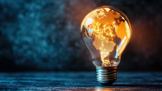 Illuminated globe in light bulb symbolizing global ideas and innovation