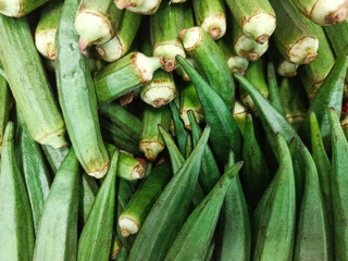 A plentiful harvest of fresh, vibrant green okra pods, densely packed together and ready to be used.