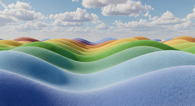 Colorful rolling hills under a cloudy sky landscape