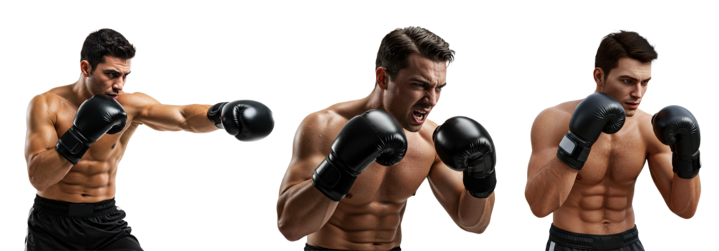 Boxer with Black Gloves Training, Punching, and Fighting on on transparent background