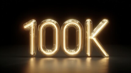 Glowing Golden Neon Number 100 K Symbol isolated on a transparent background 100k 1