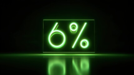Glowing Neon Green Six Percent Symbol isolated on a transparent background percentage