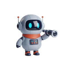 Cartoon Robot Exploring the Future with a Telescope on a Transparent Background