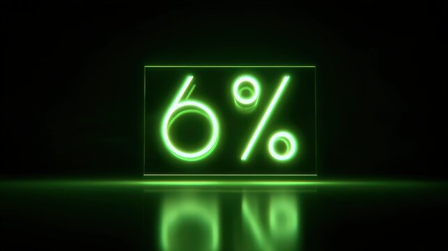 Glowing Neon Green Six Percent Symbol isolated on a transparent background percentage - Powered by Adobe