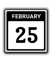 black calendar icon February month date 25