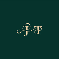 organic curve wedding monogram initial logo design letter elegant style with wavy line JT