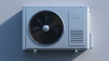 Fototapeta premium Exterior Air Conditioner Unit Light Gray Metal Wall Mounted Cooling System Fan isolated on a transparent background
