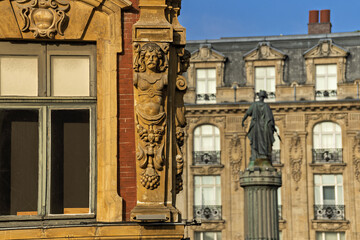 An infinite variety of caryatids adorn the pilasters of The Old Stock Exchange - in Lille, France