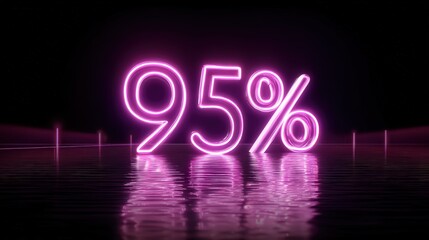 Glowing Neon Pink 95 Percent Symbol Reflecting on Water isolated on a transparent background 1