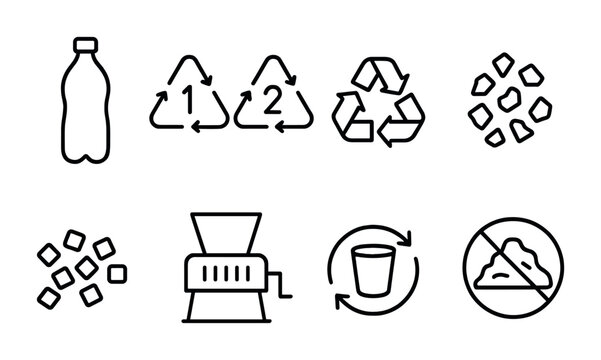 Plastic Recycling Icons. Outline icon set of plastic recycling: PET bottle, plastic resin codes, recycle