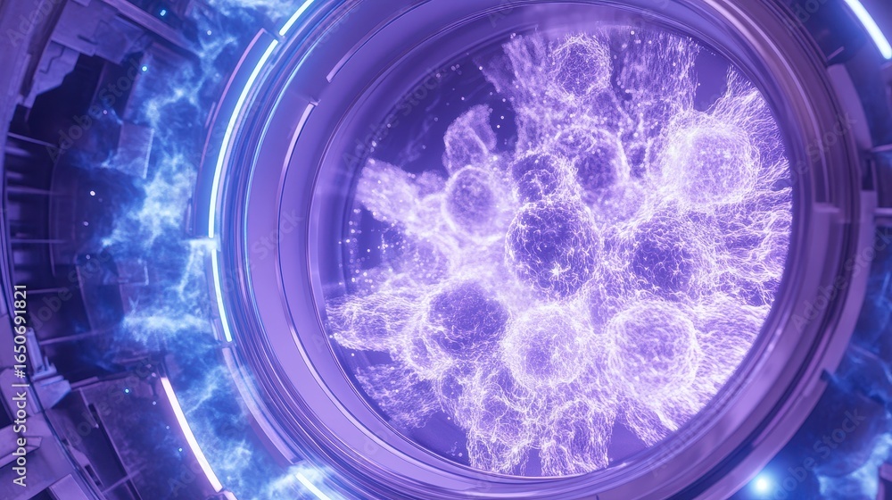 Aufkleber abstract depiction of energy waves and particles in a high-tech futuristic environment illuminated w