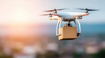 Drone delivery action in urban environment innovative technology content aerial viewpoint for modern logistics