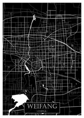 Weifang China City Street Map. abstract city banner, colorful urban paint, abstract watercolor, downtown