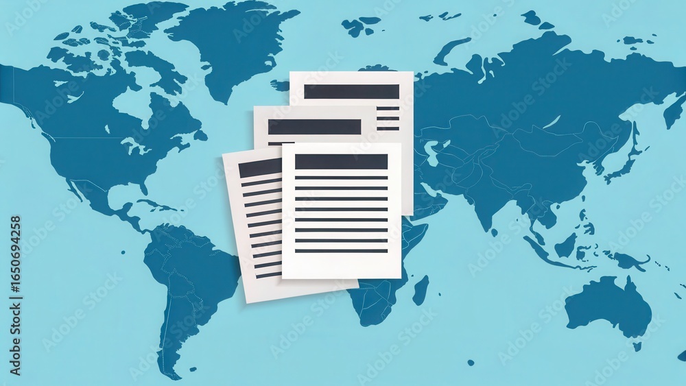 Poster documents overlay on world map for global information sharing