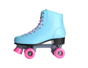  Retro Blue Roller Skate with Pink Wheels on White Background PNG