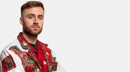 Innovative engineer showcasing modern technology skills in studio setting professional environment portrait view