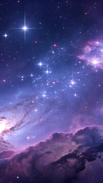 Deep space nebula with glowing stars and cosmic clouds in purple and blue hues full hd 4k stock image download