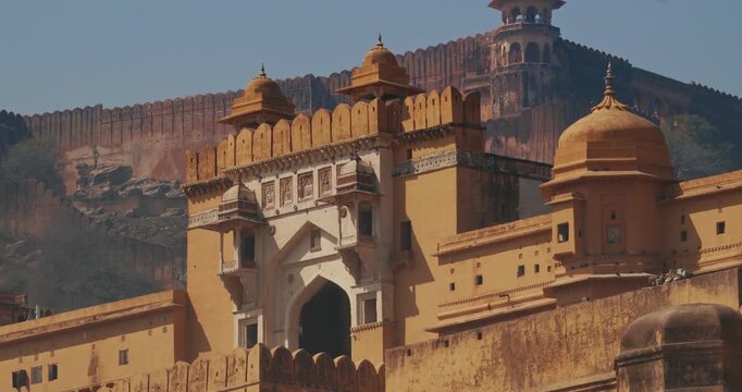 Jaipur, Rajasthan, India. Amber Fort. Fortress Gate Of Amer Fort Or Amber Fort, Amer. Amer Palace Is Great Example Of Rajput Architecture. Amber Fort Principal Tourist Attraction In Jaipur. Travel To