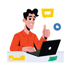 Video Call Thumbs Up Flat Illustration. EPS 10 File
