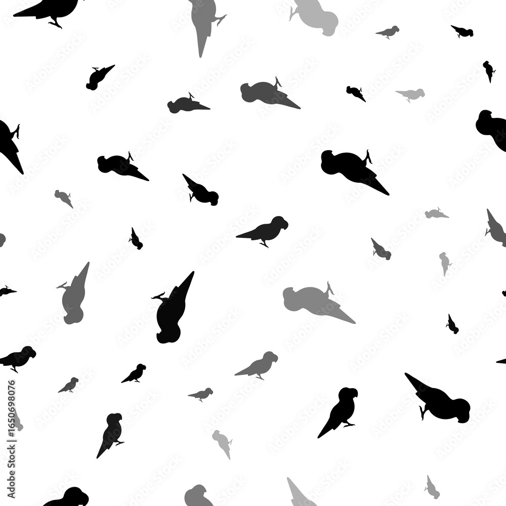 Poster seamless vector pattern with parrot symbols, creating a creative monochrome background with rotated 