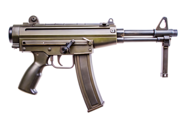 Military Submachine Gun – Isolated on White Background – PNG – GENERATIVE AI