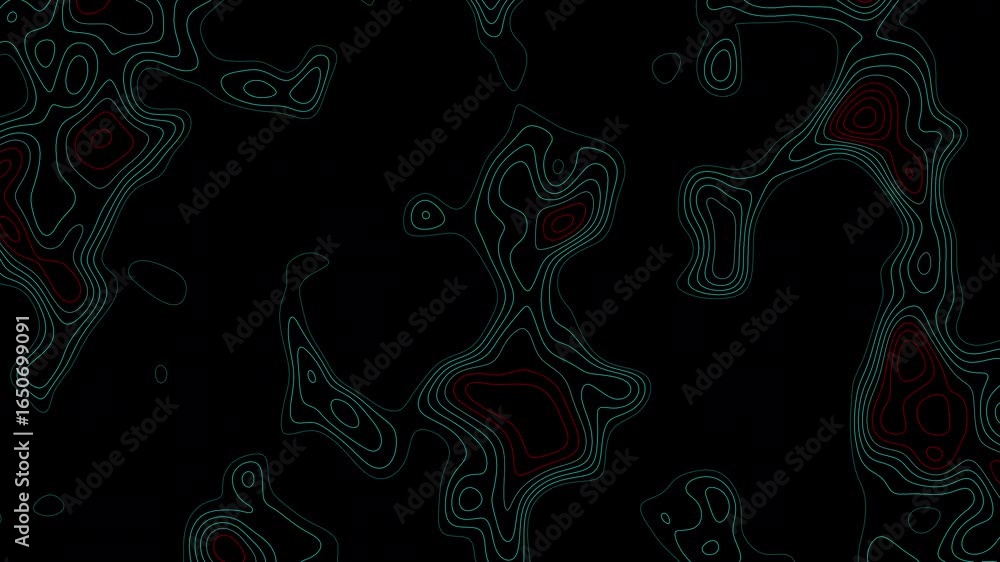 Poster abstract background,topographic map lines seamless looped animation,red and green line contour map b