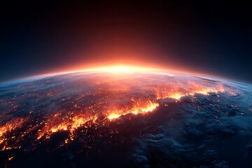 burning planet earth viewed from space due to global warming
