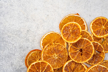 Dried  orange slices on vintage white background.