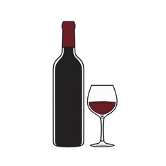 Vector illustration of a bottle of red wine and a wine glass filled with red wine, symbolizing luxury, relaxation, and fine dining