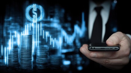 Investing action for financial growth urban environment digital technology close-up view cryptocurrency trends
