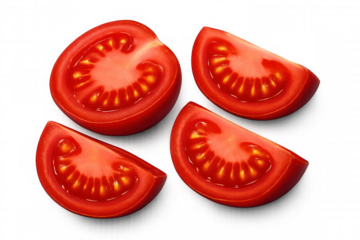 Fresh red tomato slices spread across transparent surface, highlighting crisp texture and bright color for culinary design and food photography needs