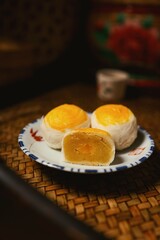 Chinese pastry bun,Stuffed pastry in ceramic plate
